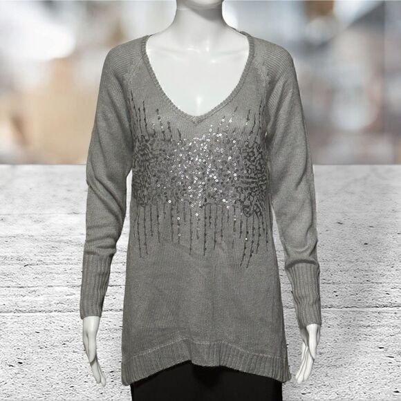 Matty M Gray Sequin Accents Long Sleeve - Picture 1 of 7